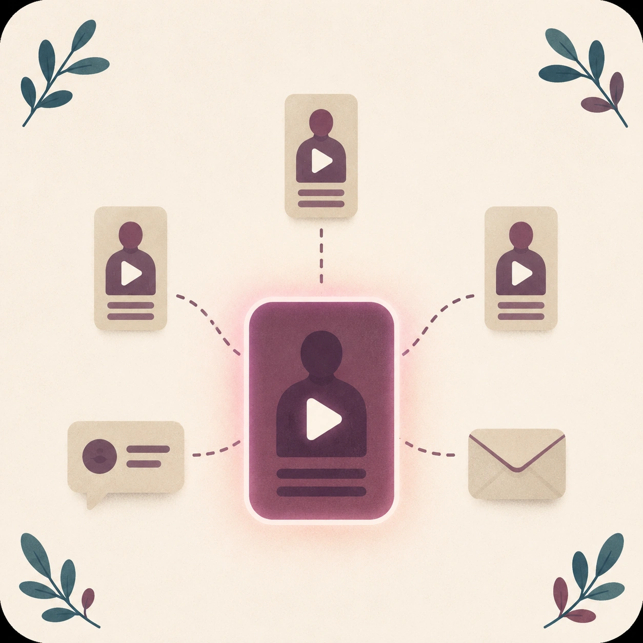 Illustration: one sermon clip at the center becomes posts, messages and an email