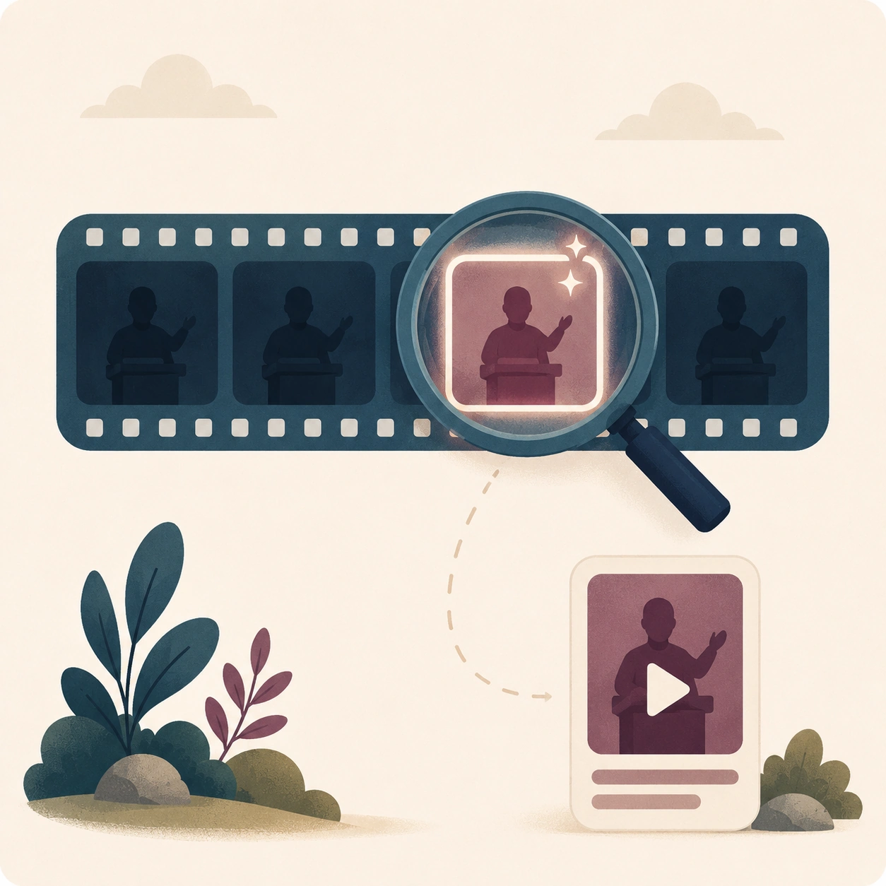Illustration: a magnifying glass over a filmstrip finds the one frame worth keeping