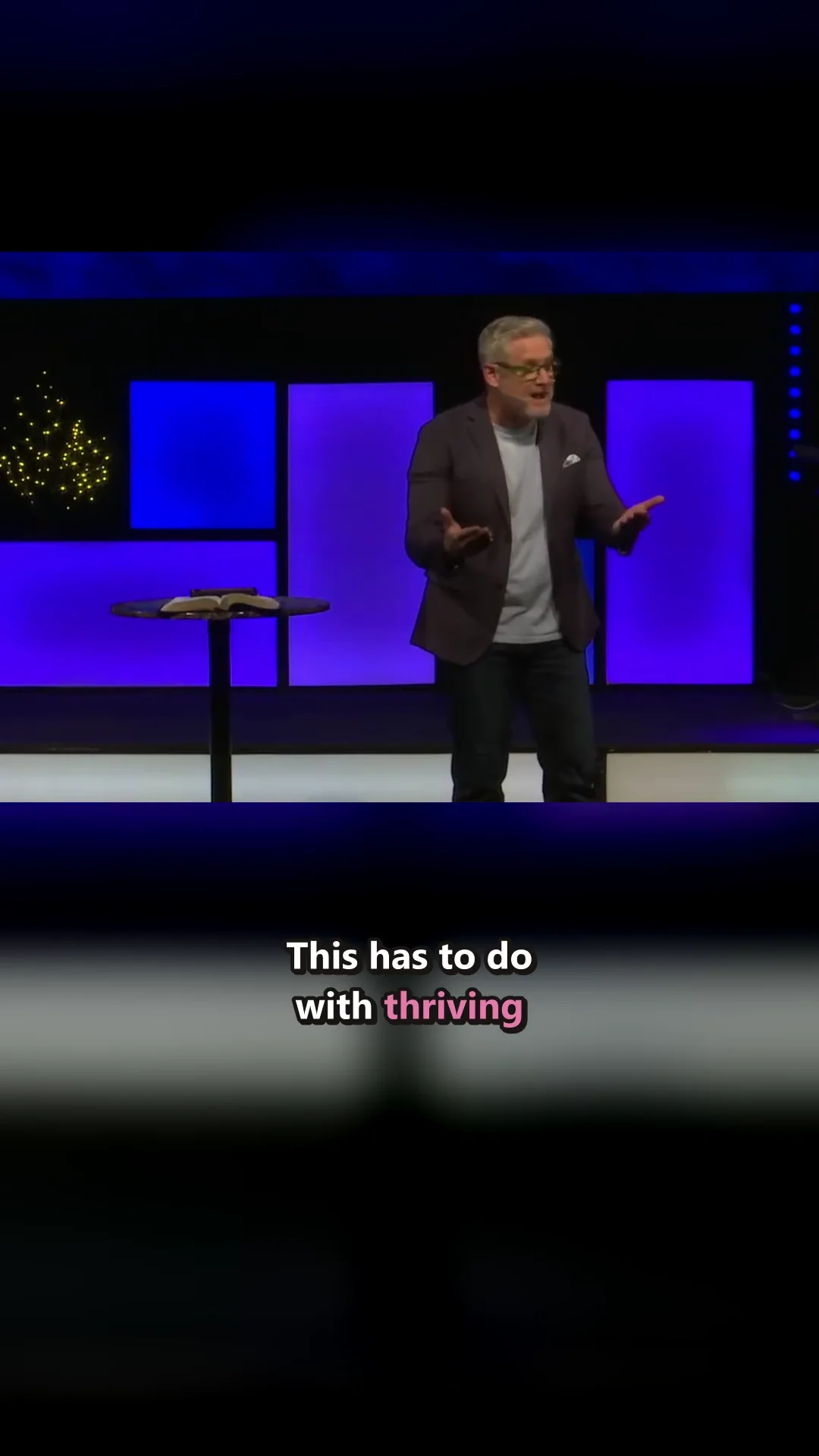 Real delivered clip still: caption reads 'This has to do with thriving'